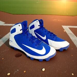 Nike Alpha Huarache Pro Boys Mid Blue & White Baseball Cleats - Size 6Y